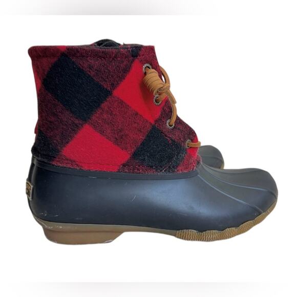 Sperry Women’s Saltwater buffalo check duck boots red/black size 8 - Picture 1 of 8